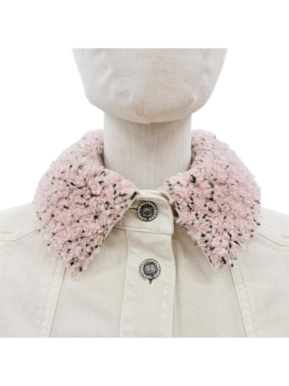 Chanel Mini Coco Button with Stone Fleece Denim Jacket Ivory 34 - Picture 2 of 13